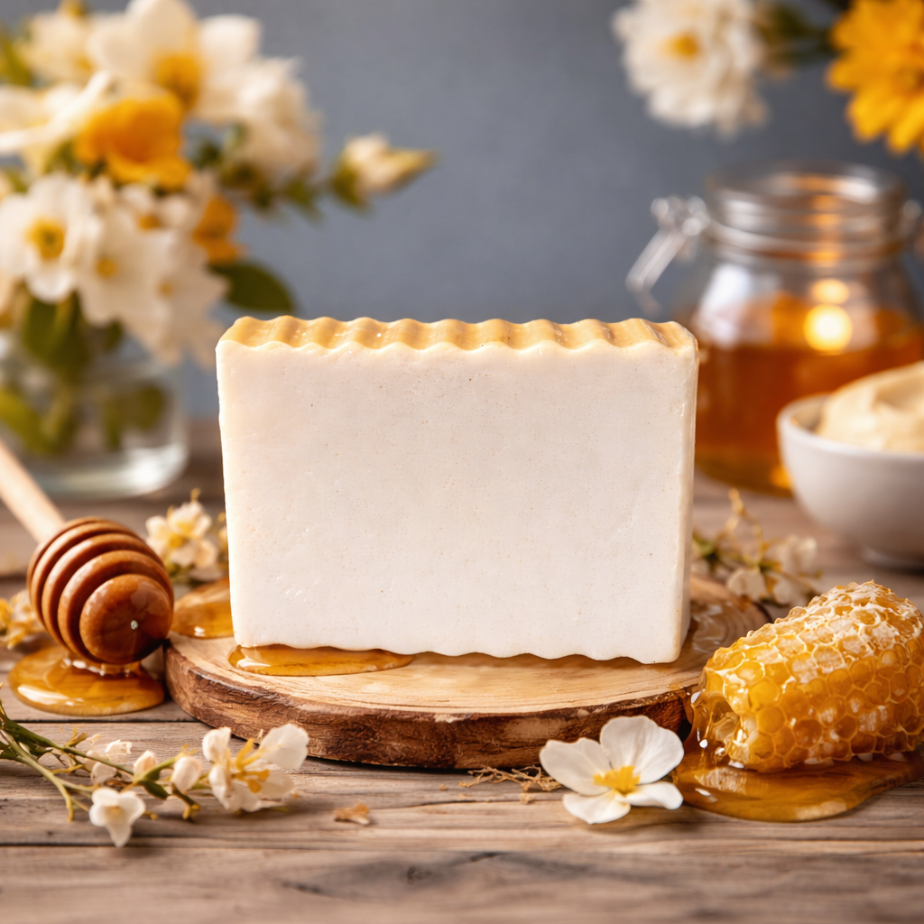 Savon fait a la main fragrance crème et miel, doux pour la peau de fleur de savon