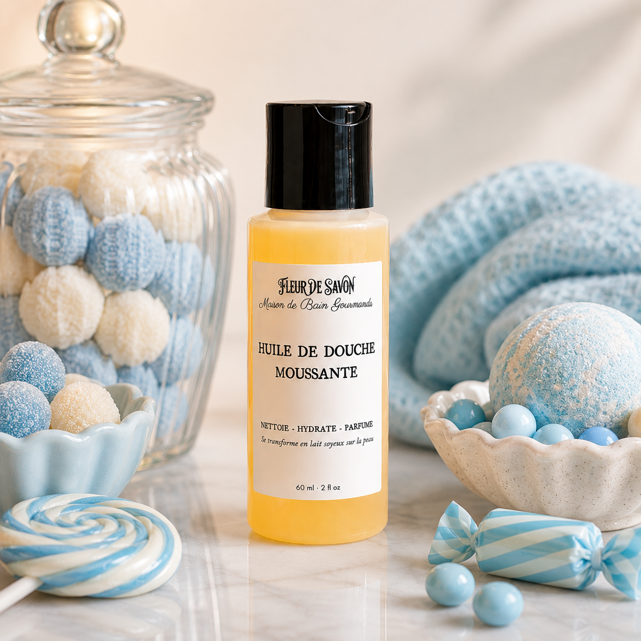 Huile de douche moussante