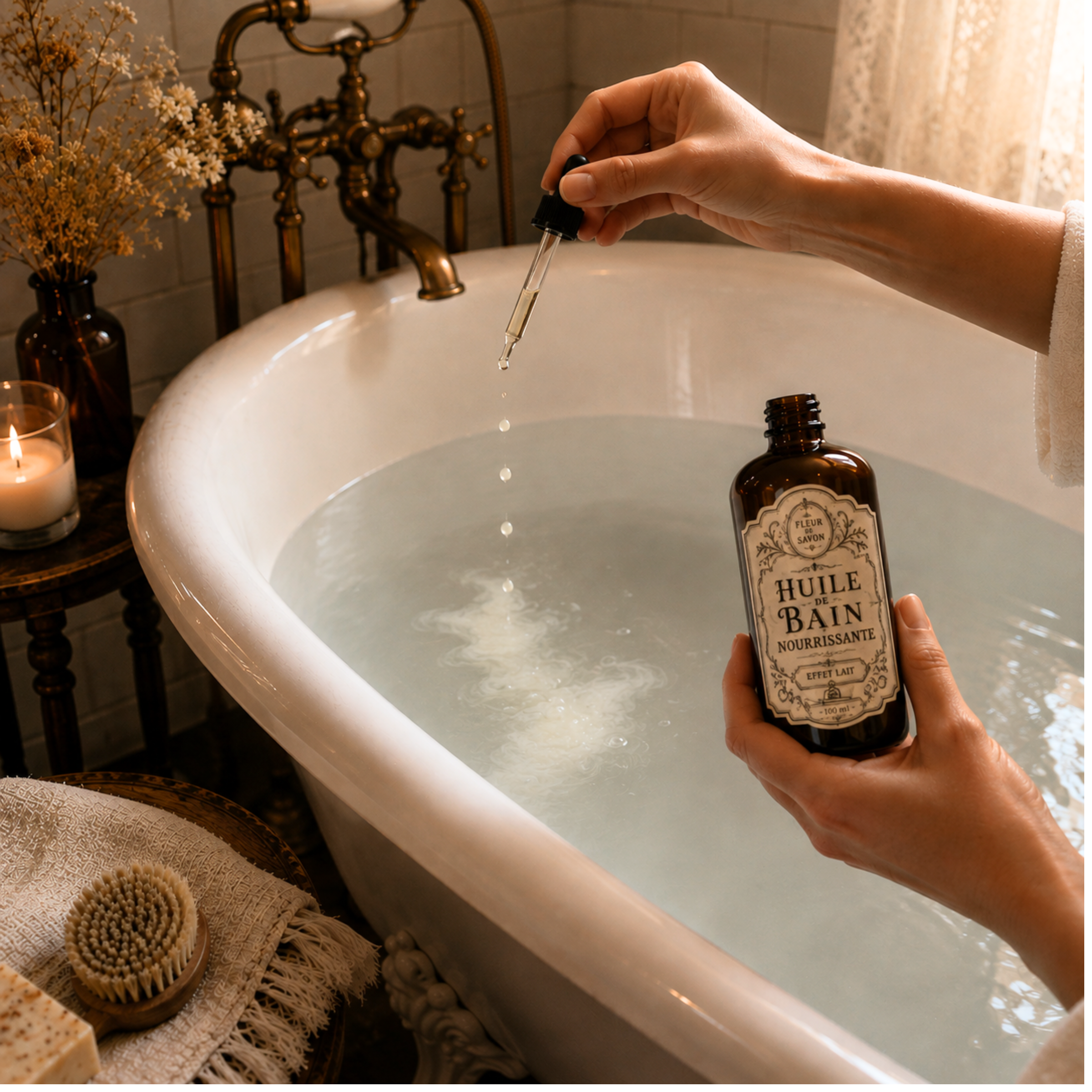 Huile de bain nourrissante • Effet lait