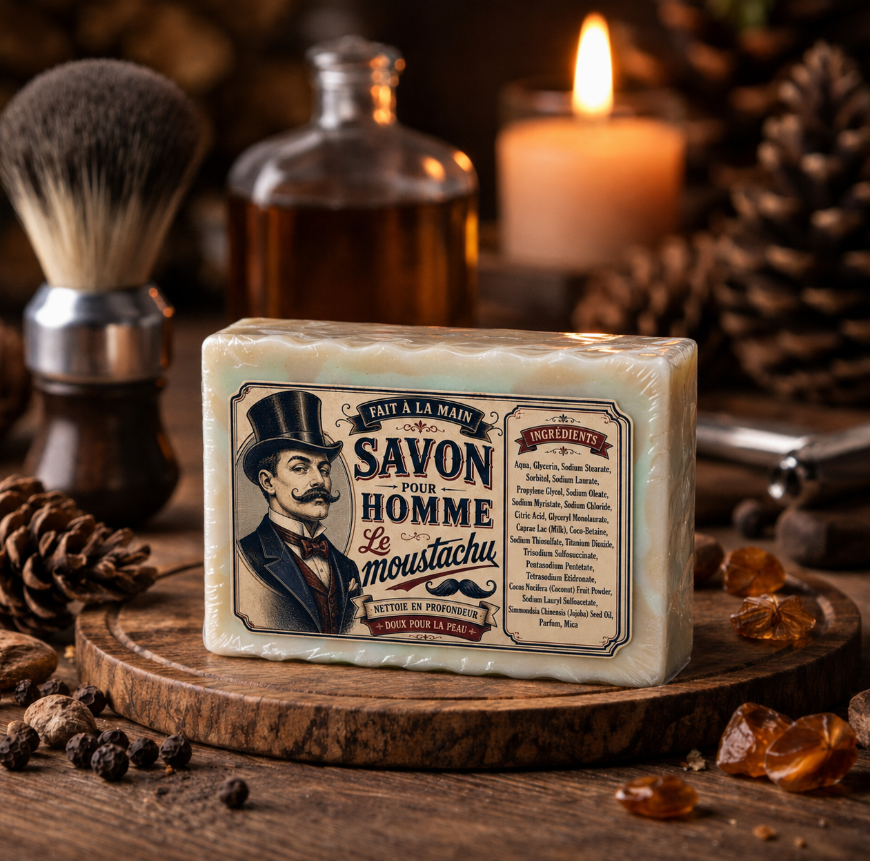 Le Moustachu • Bois, Ambre