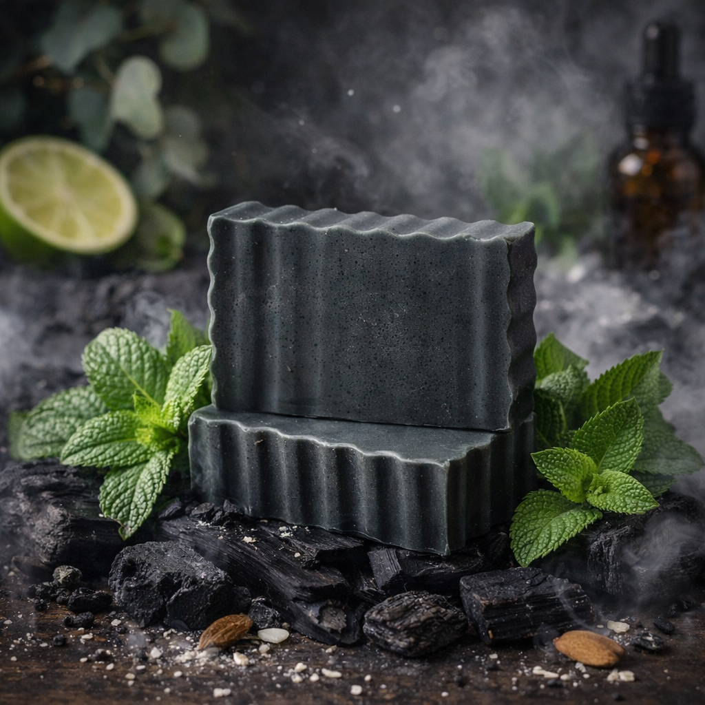 Savon artisanal purifiant au charbon fait par Fleur de Savon