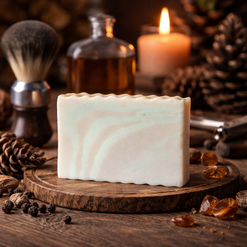 Savon artisanal pour homme fragrance ambre et bois