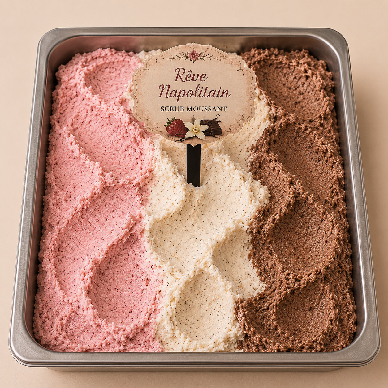 Scrub moussant au sucre • Rêve Napolitain (Fraise•Vanille•Chocolat)
