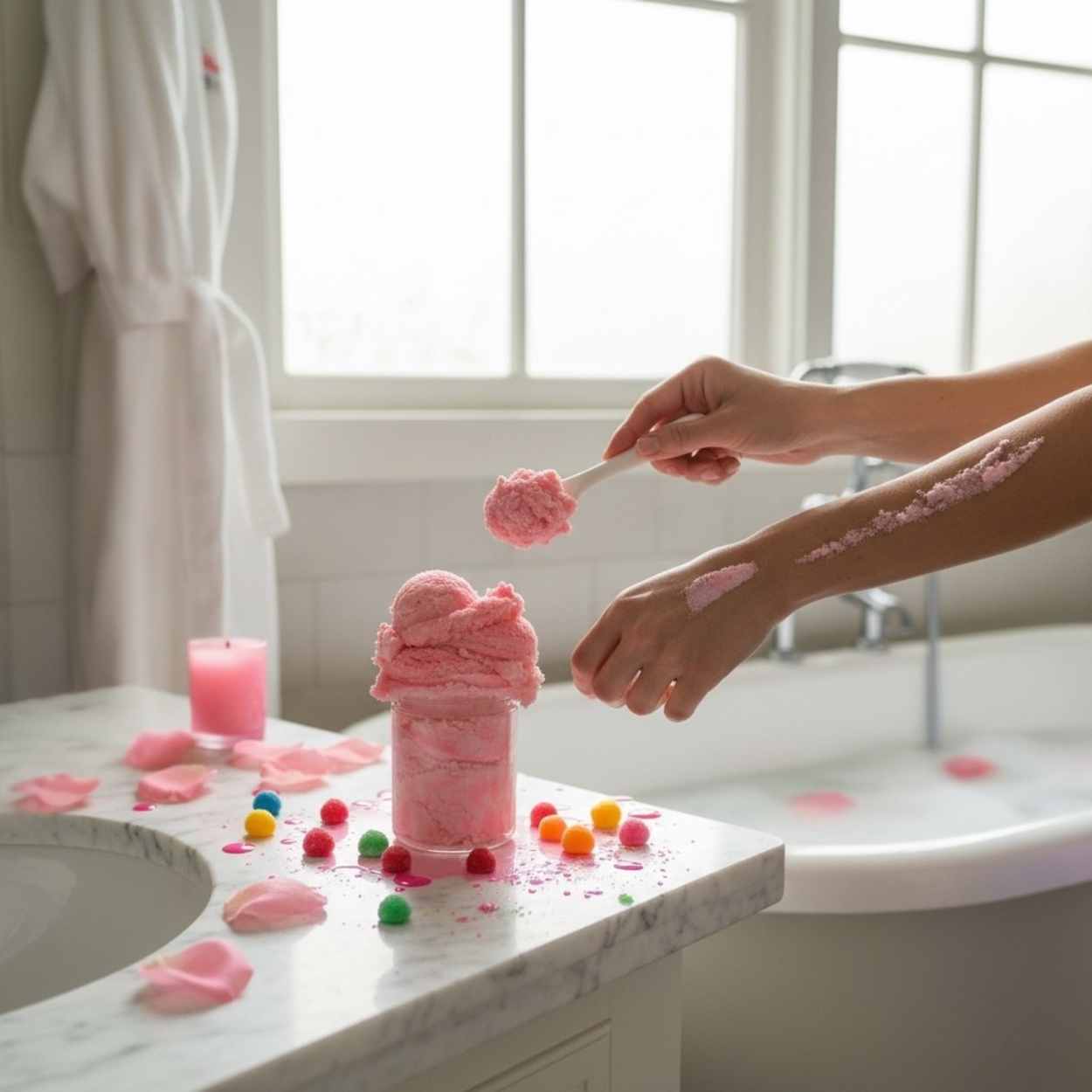 Foaming sugar scrub • Pink macaron 