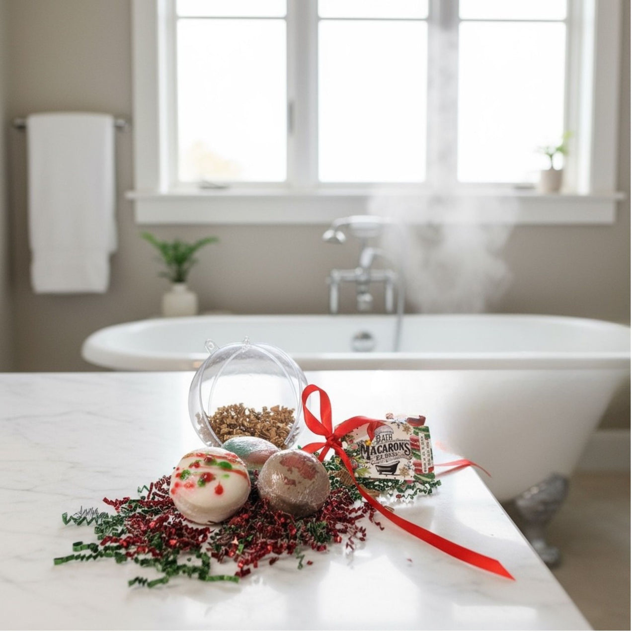 Christmas ornament containing 3 goat's milk soap macaroons • Practical, festive and original gift